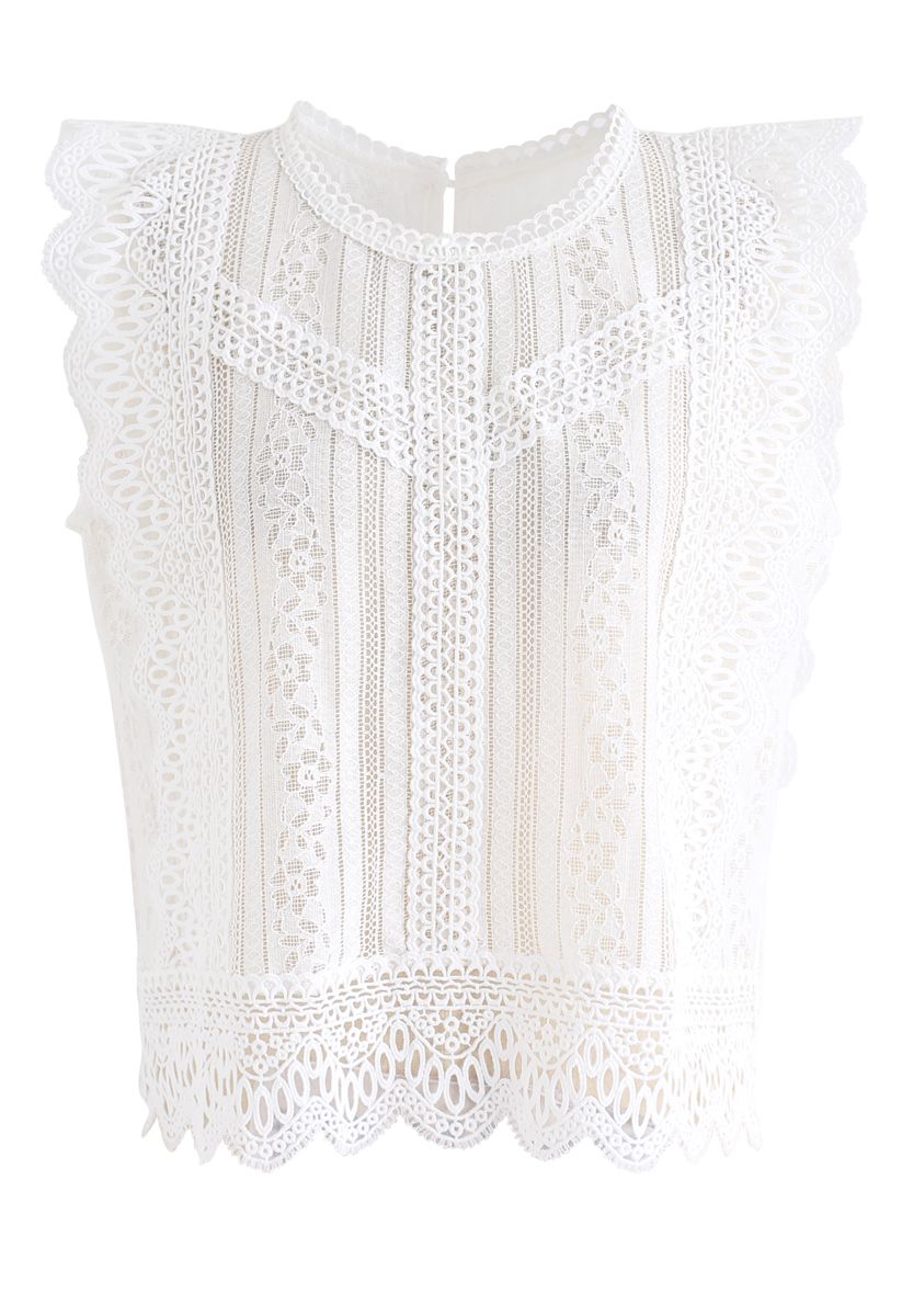 VIVIAN | IVORY SLEEVELESS LACE BLOUSE WITH CROCHET DETAIL