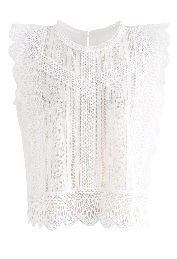 VIVIAN | IVORY SLEEVELESS LACE BLOUSE WITH CROCHET DETAIL