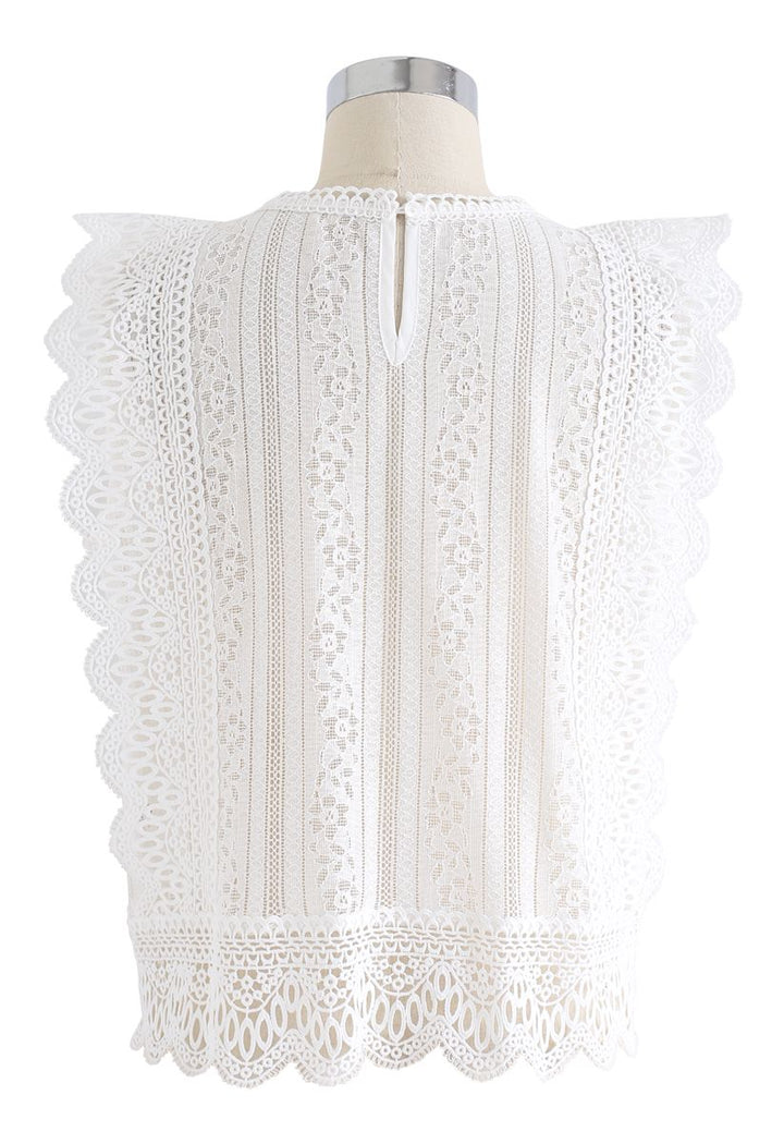 VIVIAN | IVORY SLEEVELESS LACE BLOUSE WITH CROCHET DETAIL