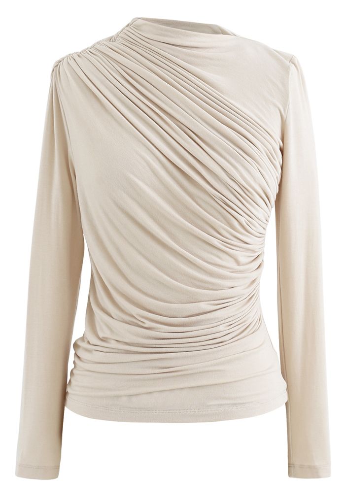 IVY | RUCHED KNIT BLOUSE IN SOFT CREAM