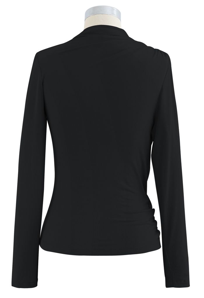 RACHEL | SLIM-FIT KNIT BLOUSE WITH RUCHING IN BLACK