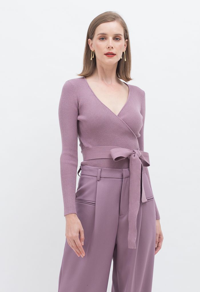 HARLOW | LILAC TIE-WAIST KNIT BLOUSE