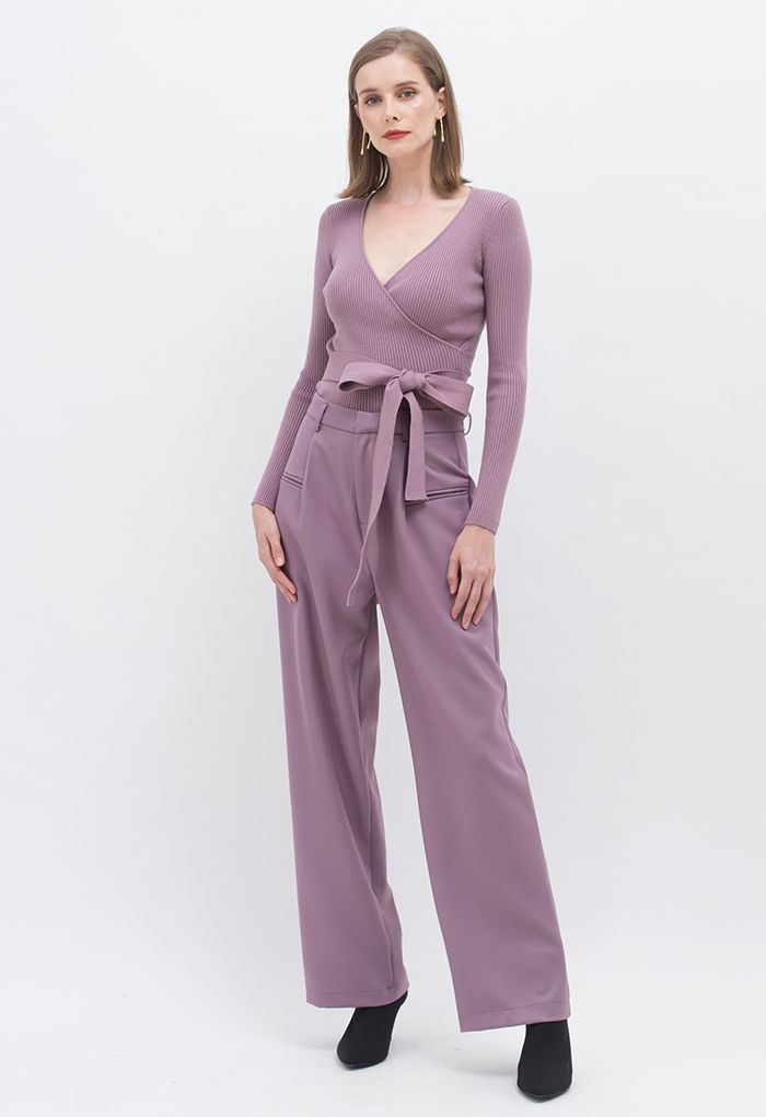 HARLOW | LILAC TIE-WAIST KNIT BLOUSE