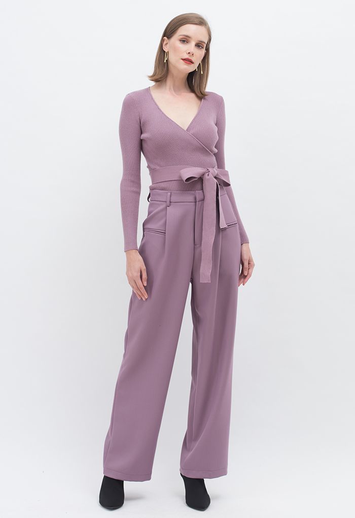 HARLOW | LILAC TIE-WAIST KNIT BLOUSE