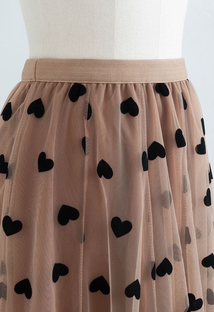 DAISY | CARAMEL MESH MAXI SKIRT WITH HEART DETAIL