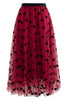 JASMINE | CRIMSON MAXI SKIRT WITH HEART ACCENT AND MESH LAYERING