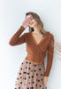 ELIZA | CARAMEL CROP KNIT TOP WITH MESH OVERLAY