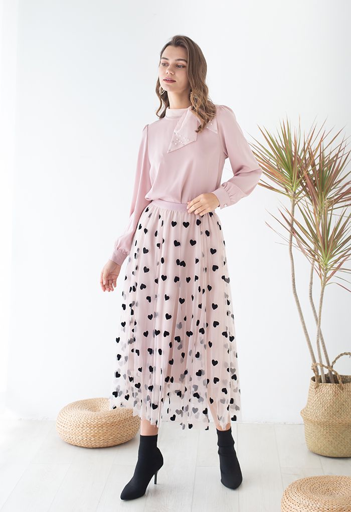 SIERRA | PINK LAYERED SKIRT WITH HEART DETAILS