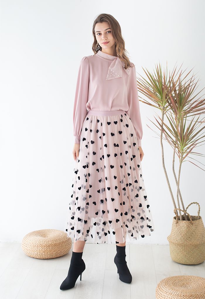 SIERRA | PINK LAYERED SKIRT WITH HEART DETAILS