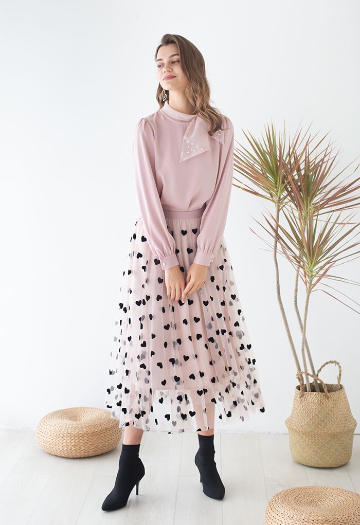 SIERRA | PINK LAYERED SKIRT WITH HEART DETAILS