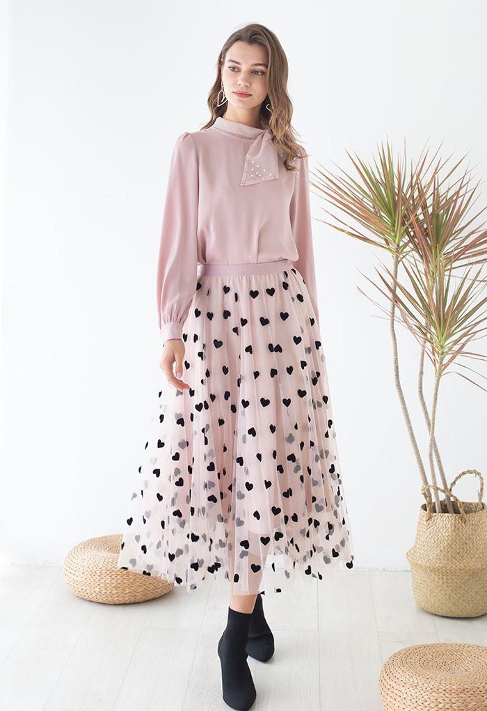 SIERRA | PINK LAYERED SKIRT WITH HEART DETAILS