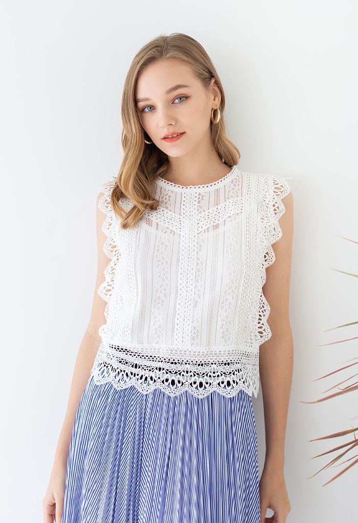 VIVIAN | IVORY SLEEVELESS LACE BLOUSE WITH CROCHET DETAIL