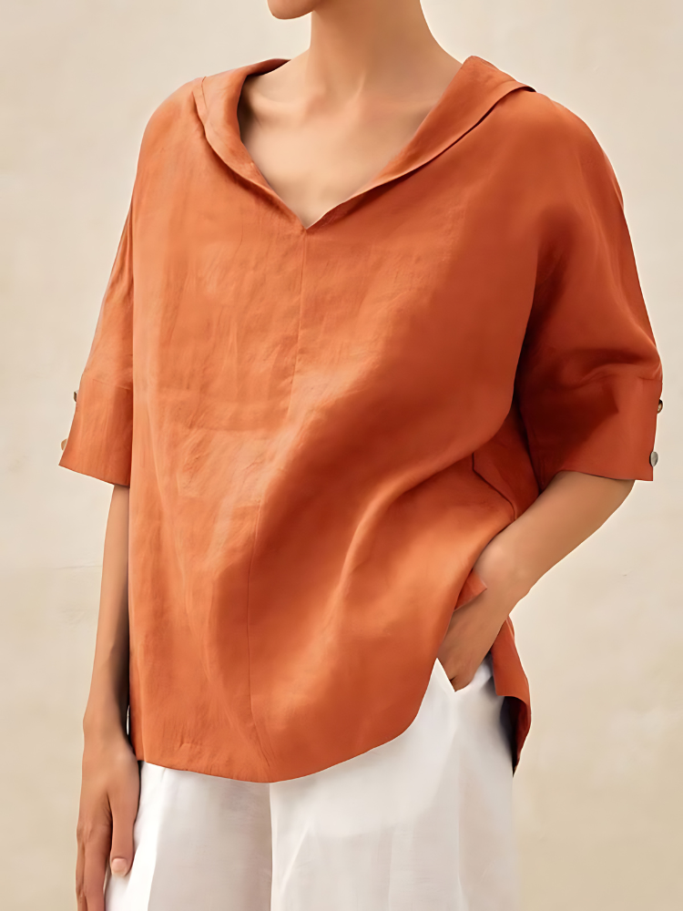 MOLLY V-NECK CASUAL LINEN SHIRT