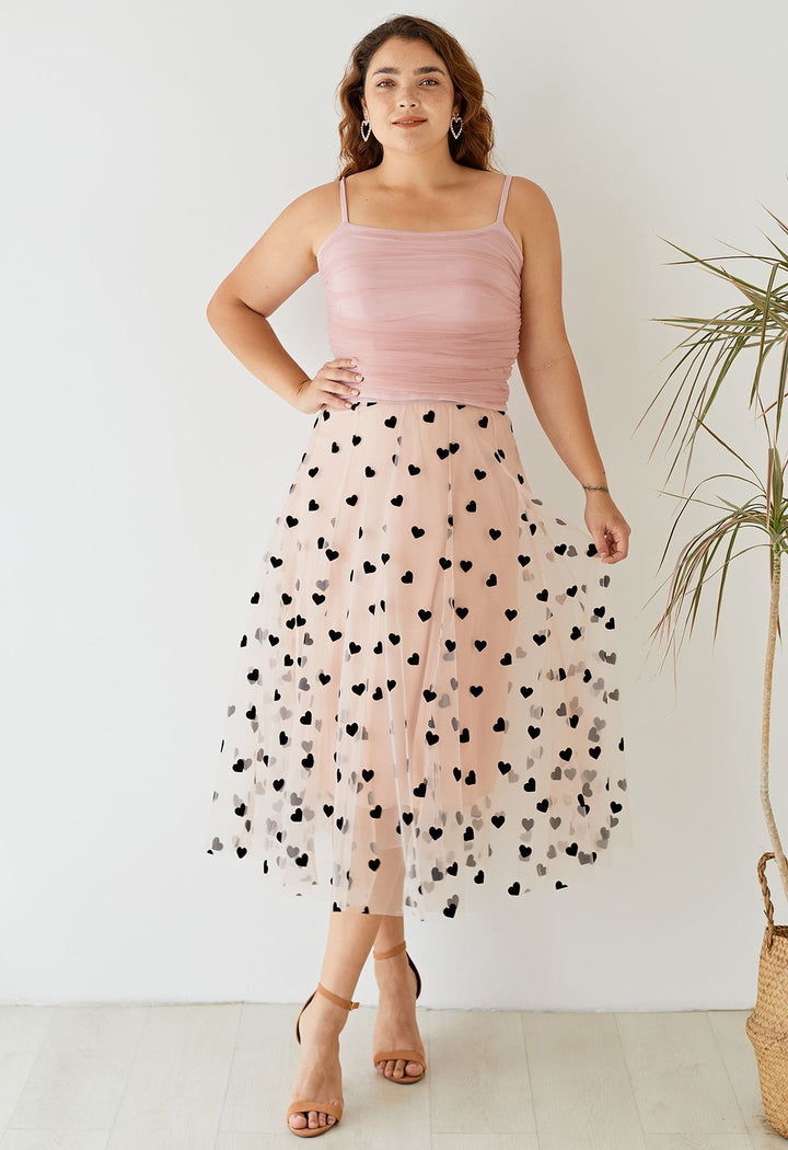 SIERRA | PINK LAYERED SKIRT WITH HEART DETAILS