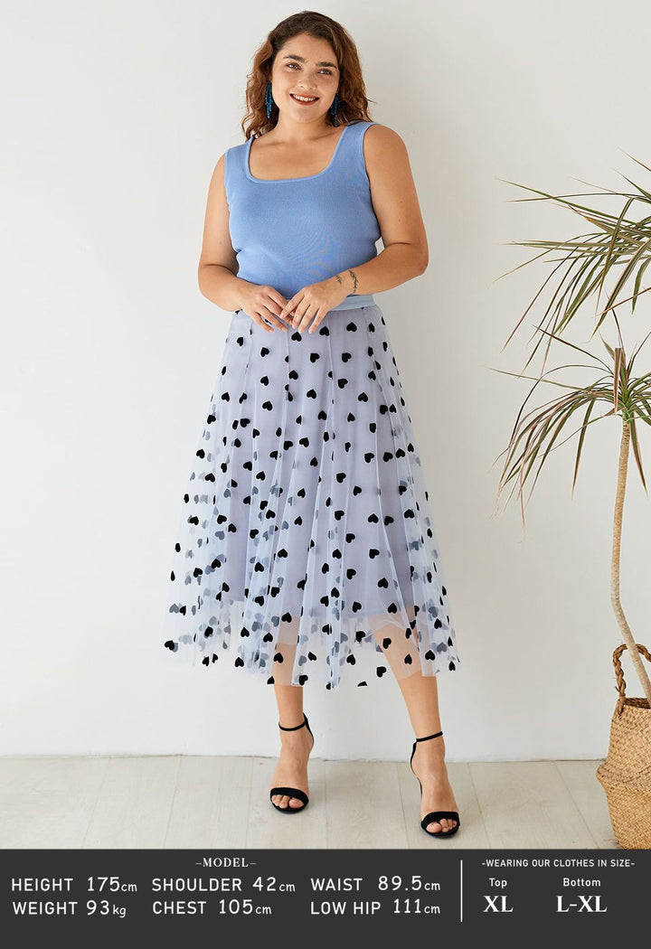 NATALIE | OCEAN BLUE MESH LAYERED SKIRT WITH HEART DESIGN