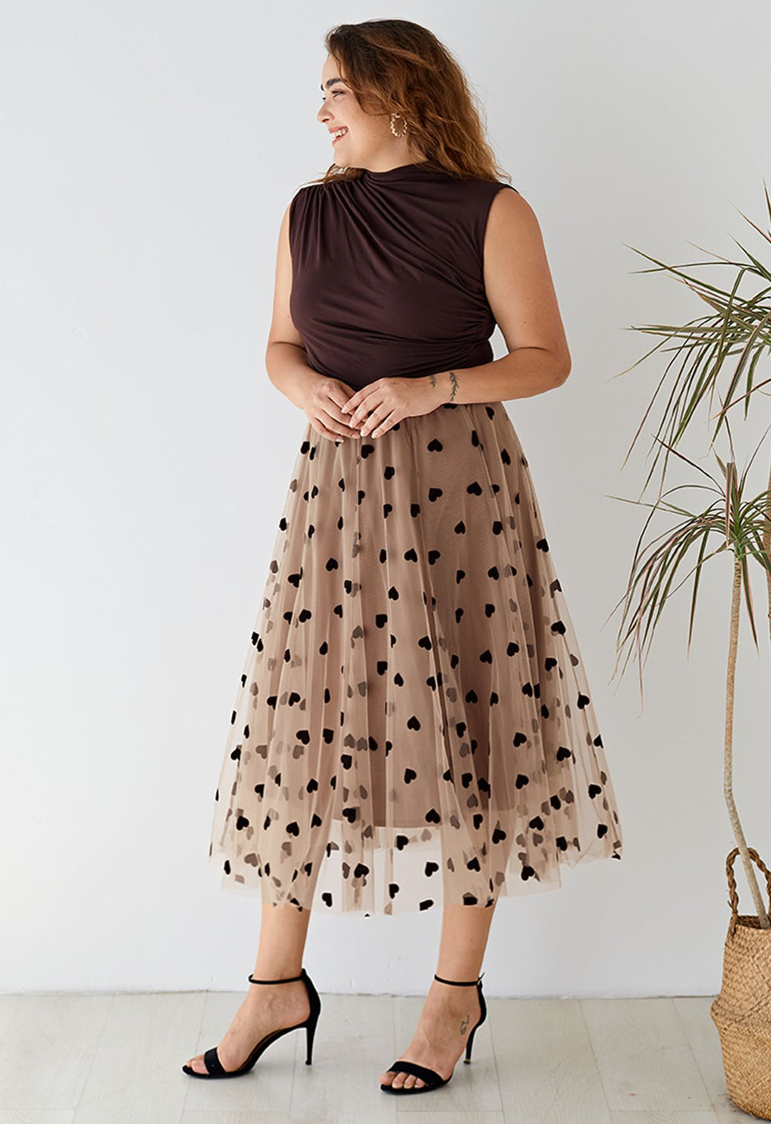 DAISY | CARAMEL MESH MAXI SKIRT WITH HEART DETAIL