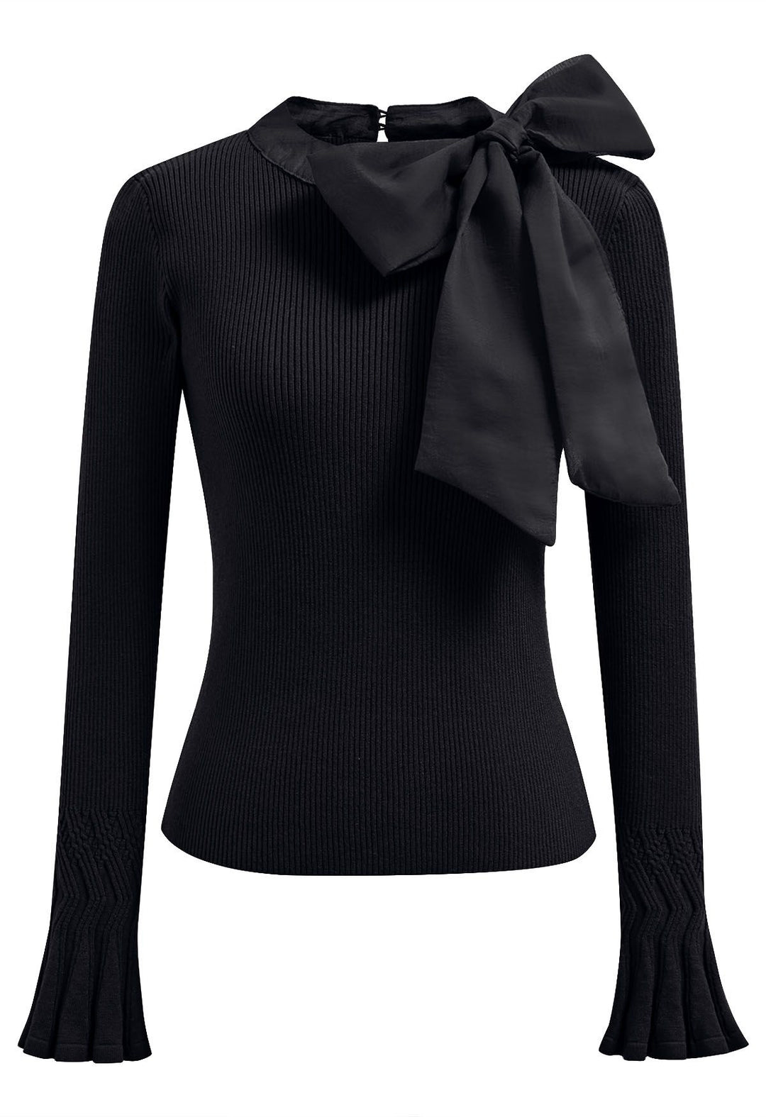 LEONA | BLACK KNIT TOP WITH BOW ACCENT