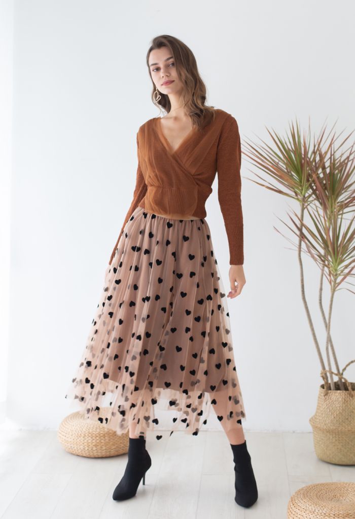 DAISY | CARAMEL MESH MAXI SKIRT WITH HEART DETAIL