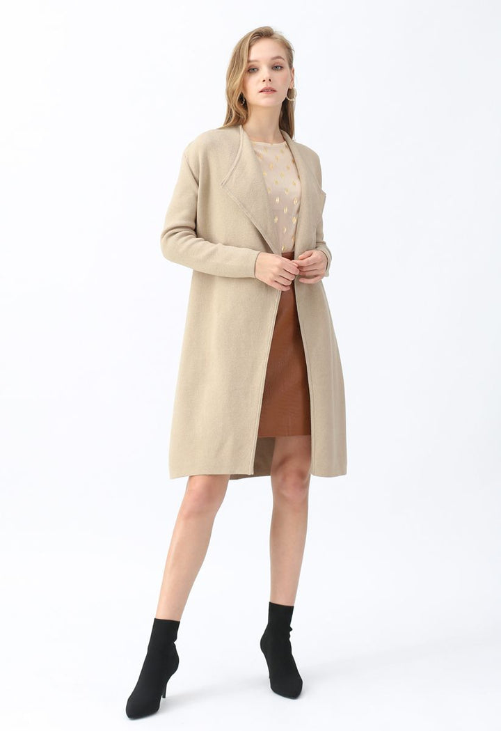 PAIGE | LIGHT TAN KNIT COAT WITH OPEN FRONT