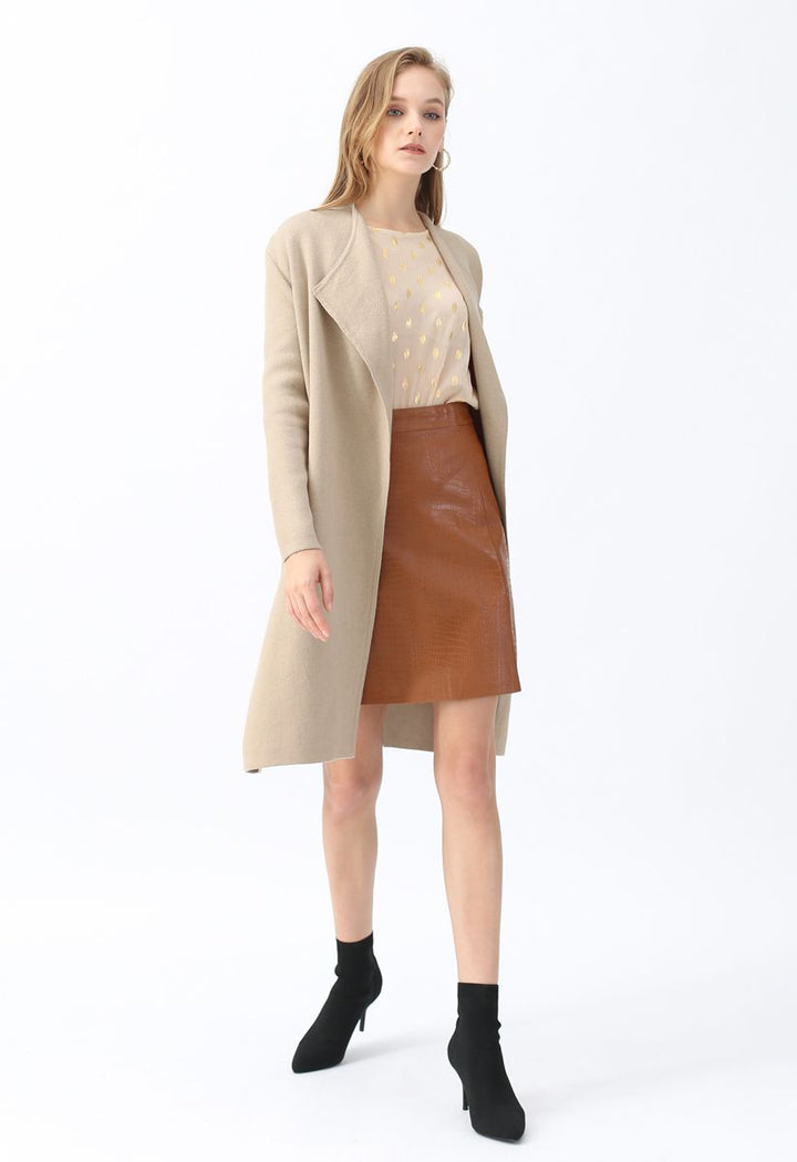 PAIGE | LIGHT TAN KNIT COAT WITH OPEN FRONT