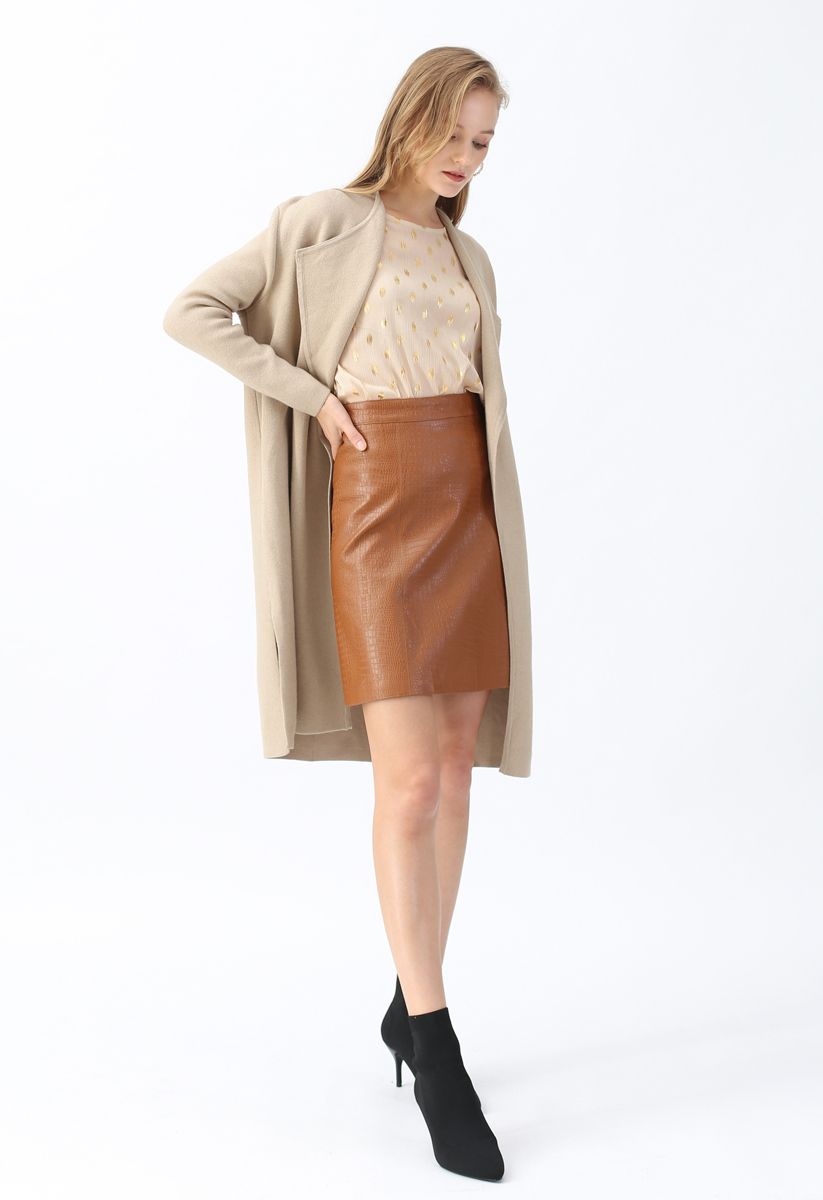 PAIGE | LIGHT TAN KNIT COAT WITH OPEN FRONT