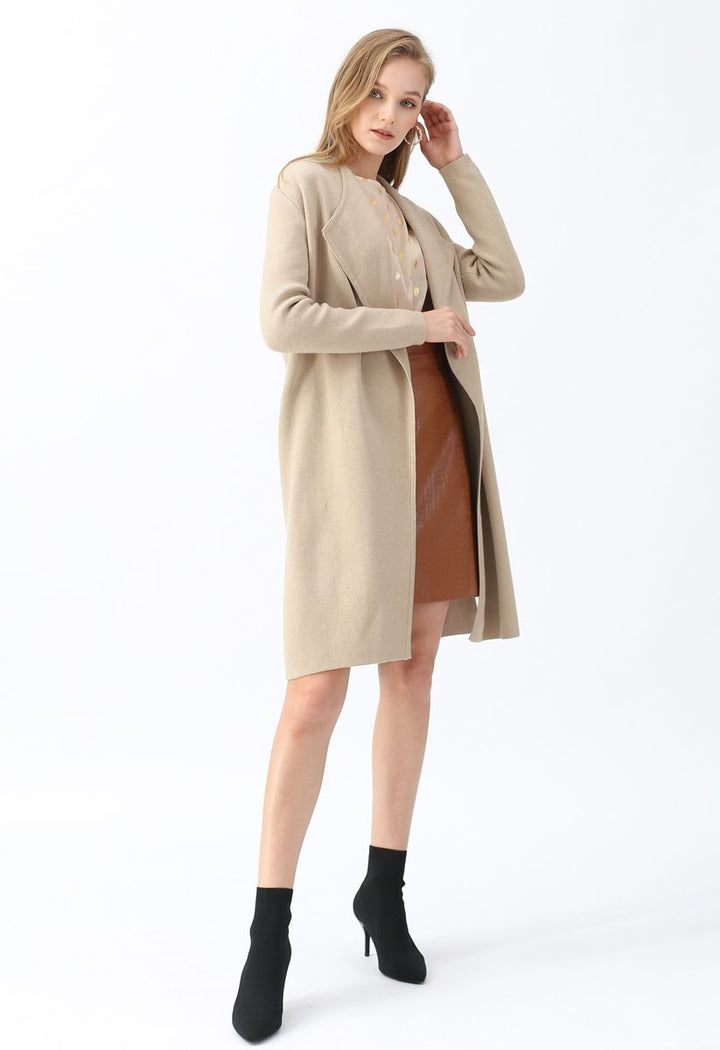 PAIGE | LIGHT TAN KNIT COAT WITH OPEN FRONT