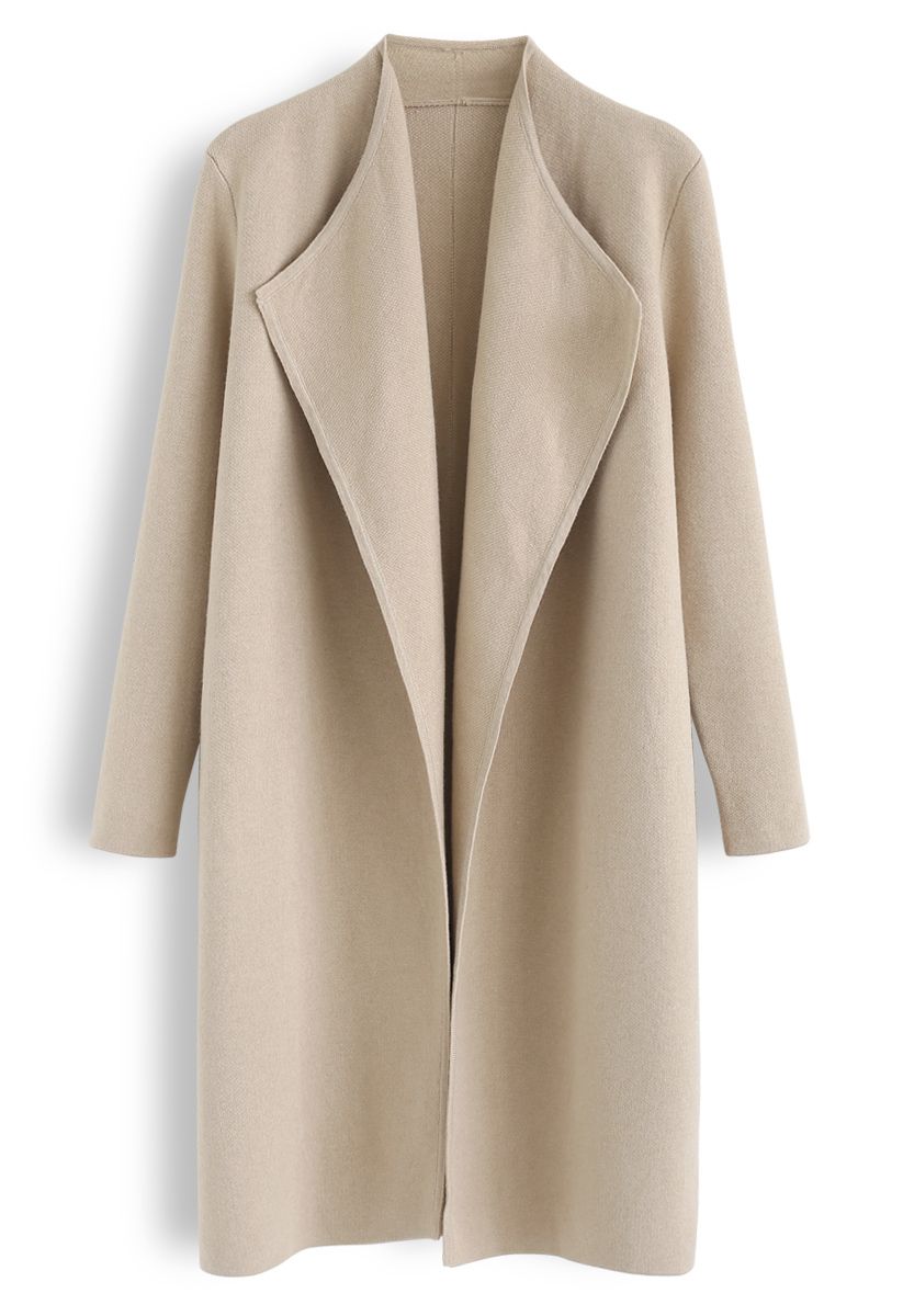 PAIGE | LIGHT TAN KNIT COAT WITH OPEN FRONT