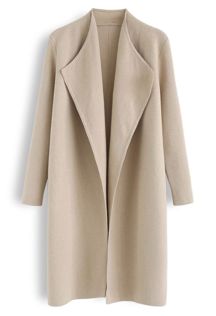 PAIGE | LIGHT TAN KNIT COAT WITH OPEN FRONT