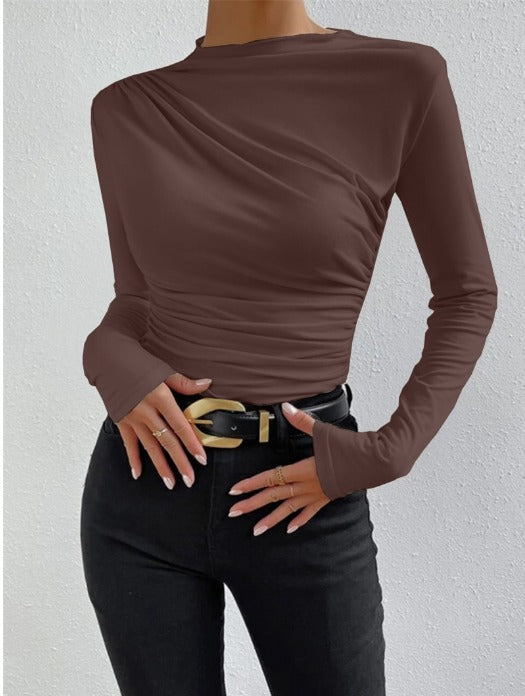 RACHEL | SLIM-FIT KNIT BLOUSE WITH RUCHING IN BLACK