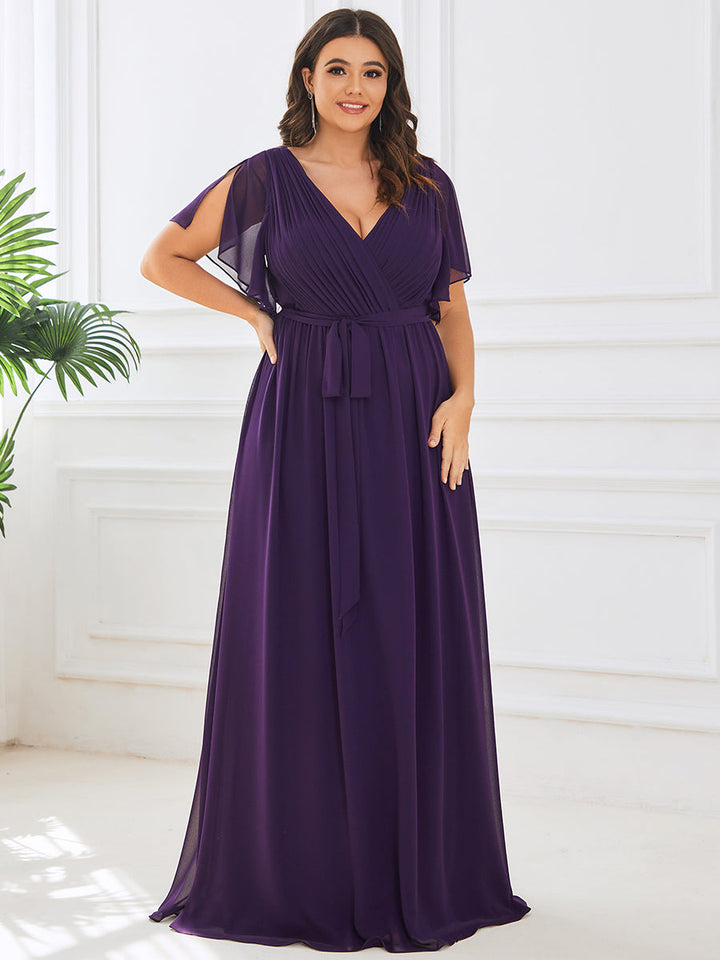 AUDREY CHIFFON V-NECK EVENING DRESS