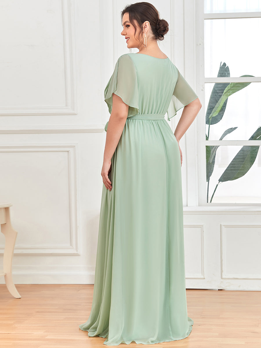 AUDREY CHIFFON V-NECK EVENING DRESS