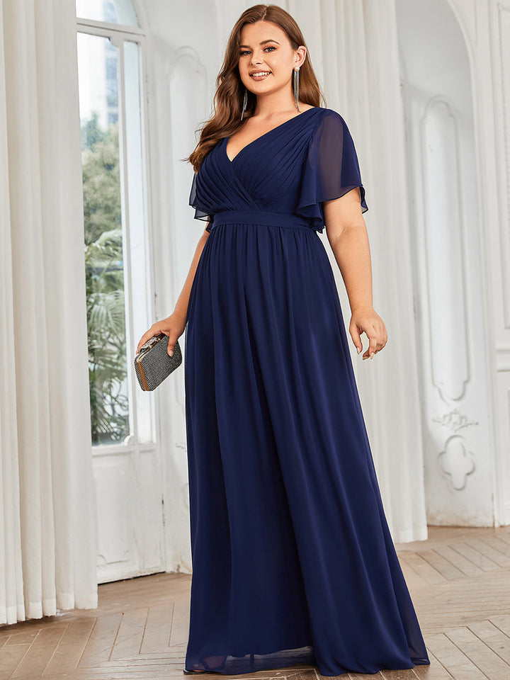 AUDREY CHIFFON V-NECK EVENING DRESS