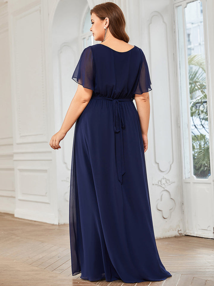 AUDREY CHIFFON V-NECK EVENING DRESS