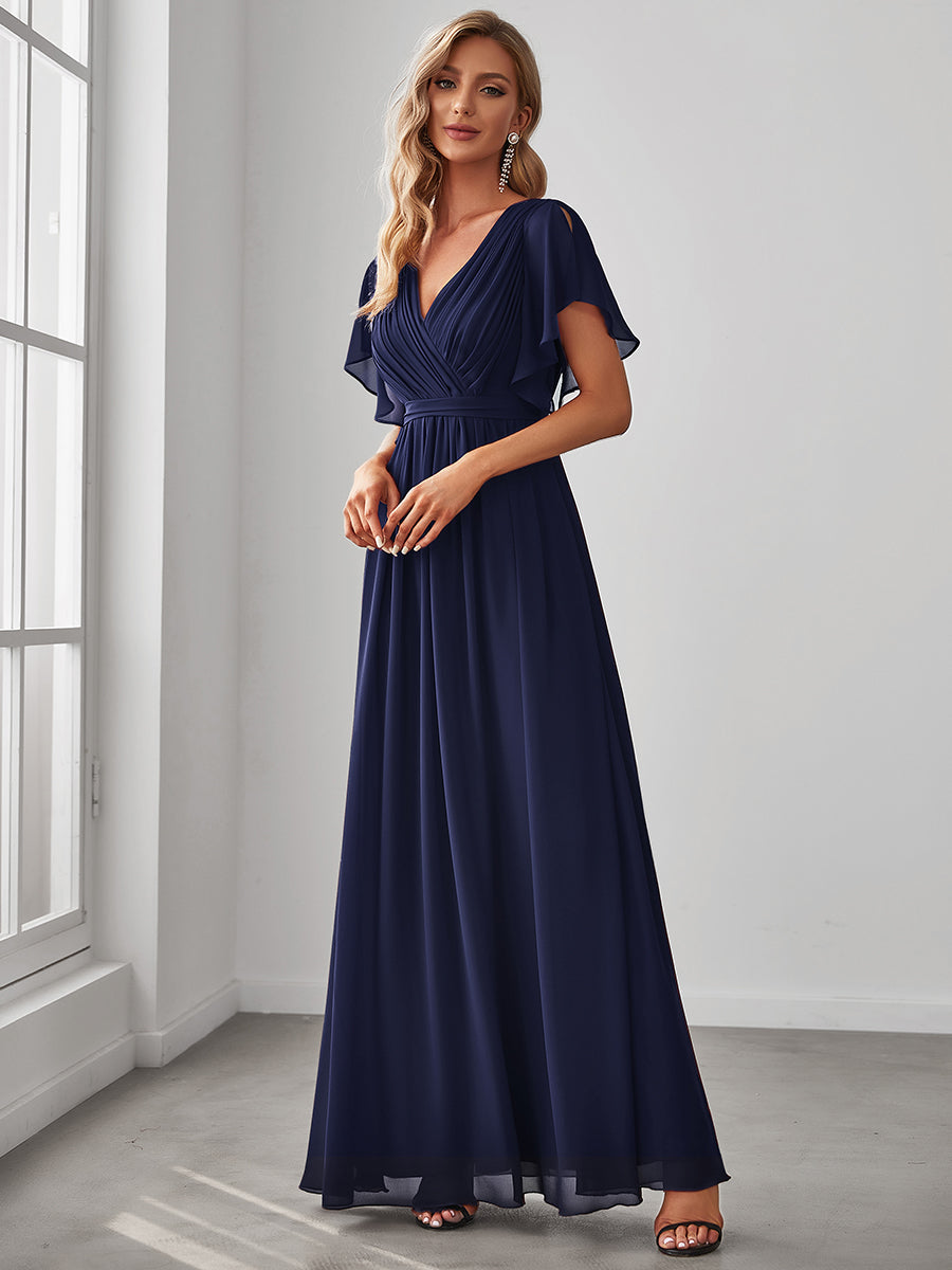 AUDREY CHIFFON V-NECK EVENING DRESS