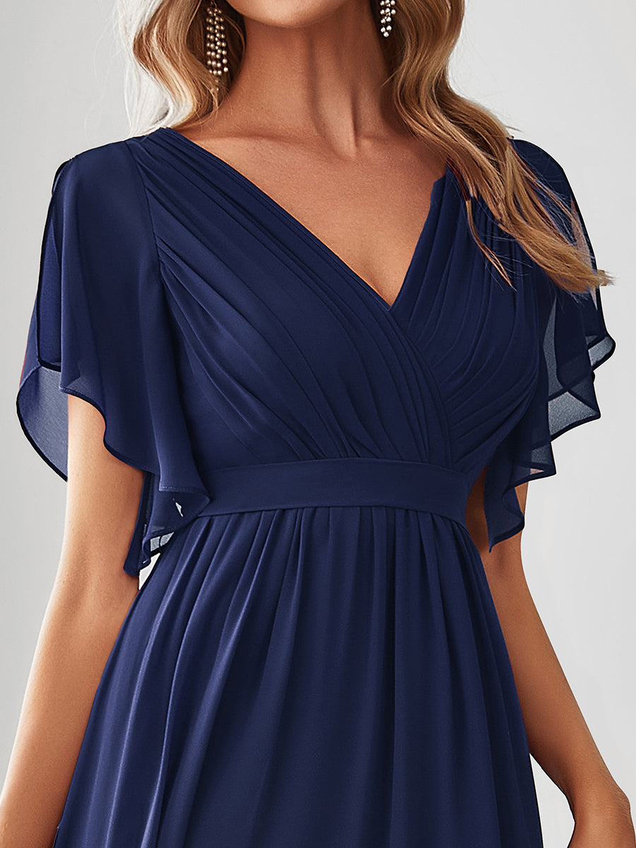 AUDREY CHIFFON V-NECK EVENING DRESS