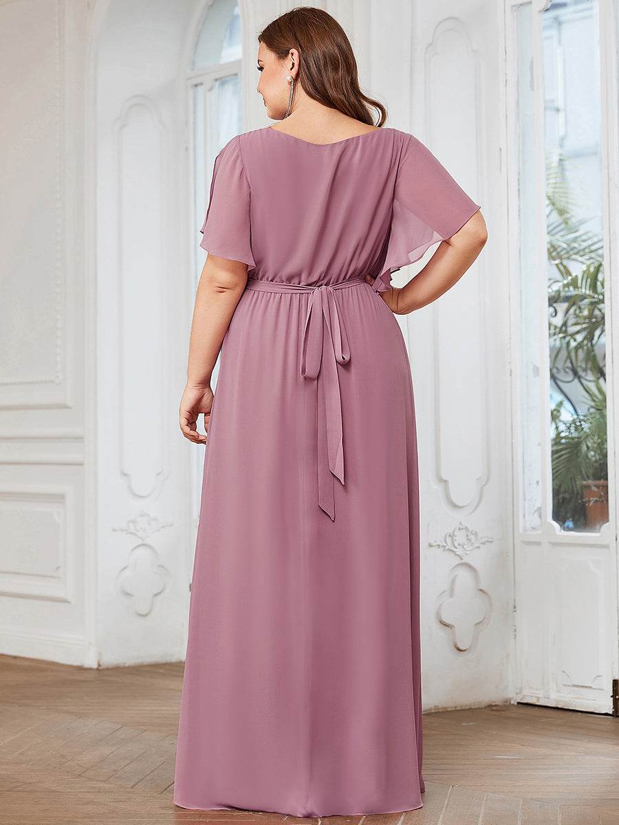 AUDREY CHIFFON V-NECK EVENING DRESS