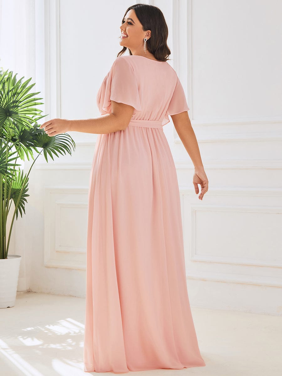 AUDREY CHIFFON V-NECK EVENING DRESS