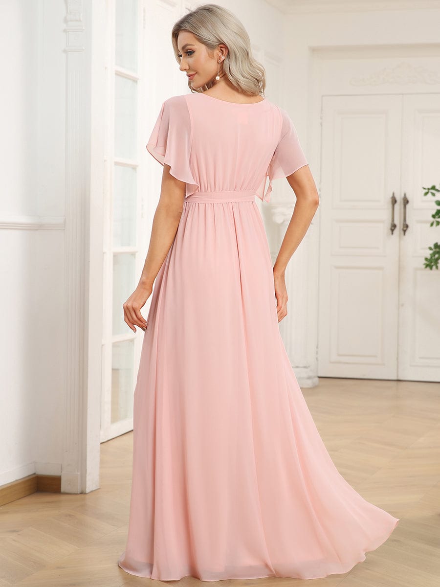 AUDREY CHIFFON V-NECK EVENING DRESS