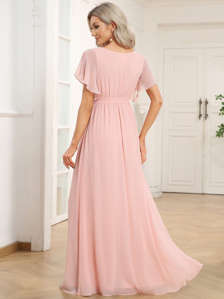 AUDREY CHIFFON V-NECK EVENING DRESS