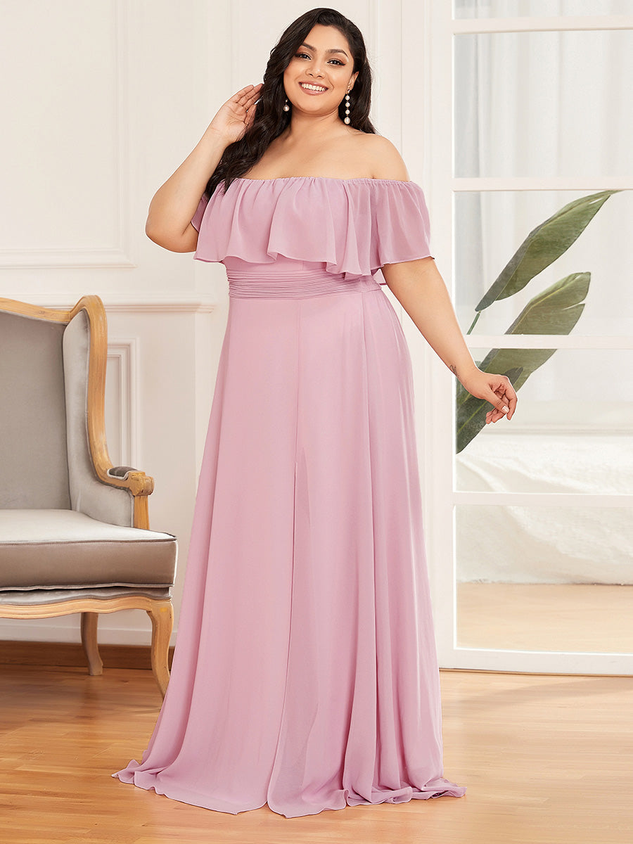 JUNE RUFFLED OFF-SHOULDER SPLIT GOWN