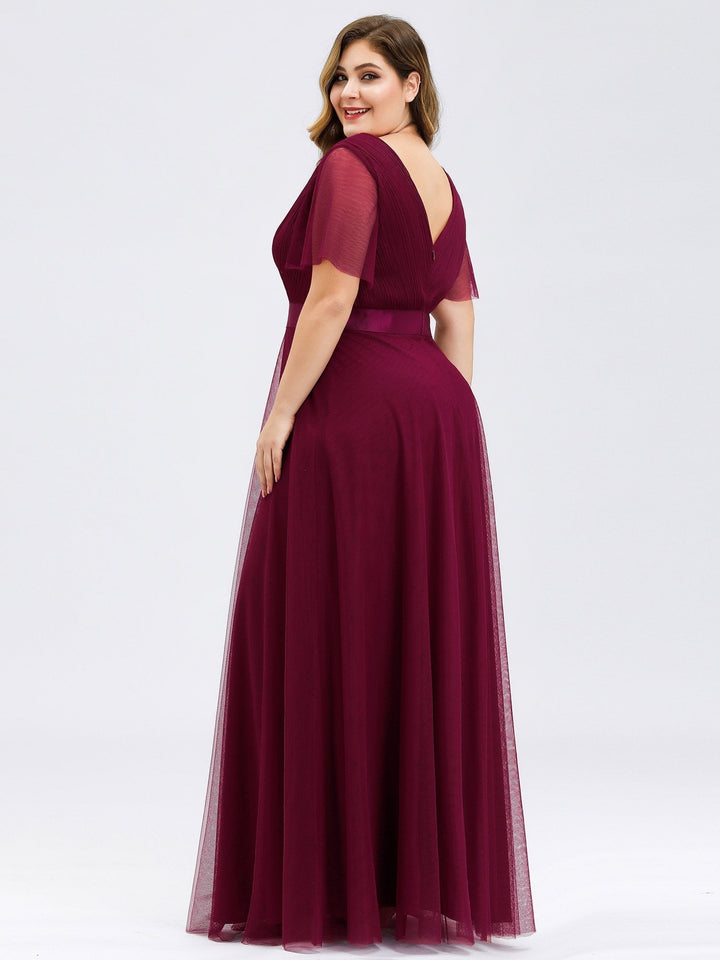 EVELYN DOUBLE V-NECK SHORT SLEEVE GOWN