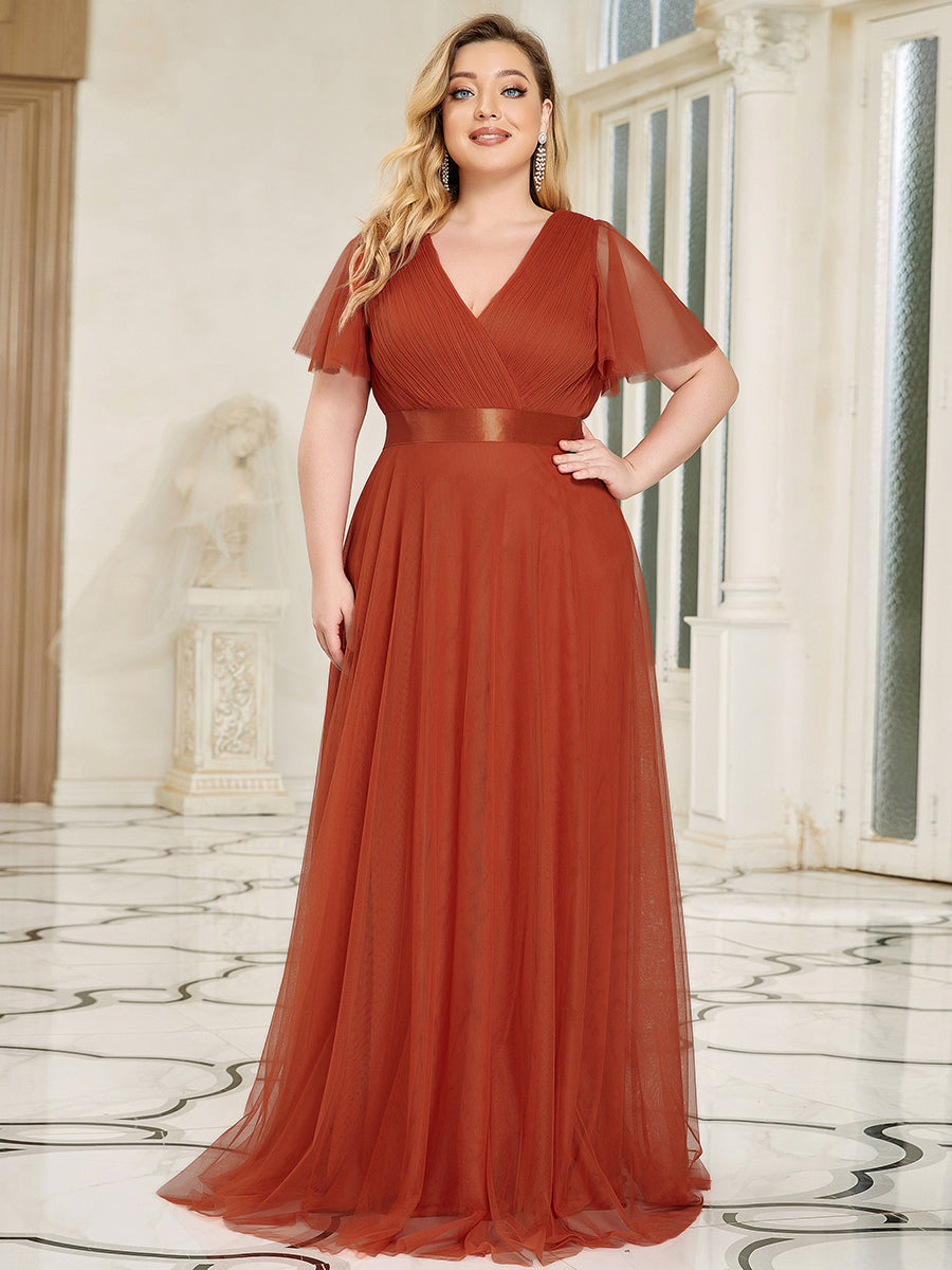 EVELYN DOUBLE V-NECK SHORT SLEEVE GOWN