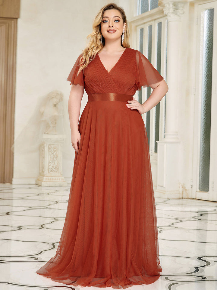 EVELYN DOUBLE V-NECK SHORT SLEEVE GOWN