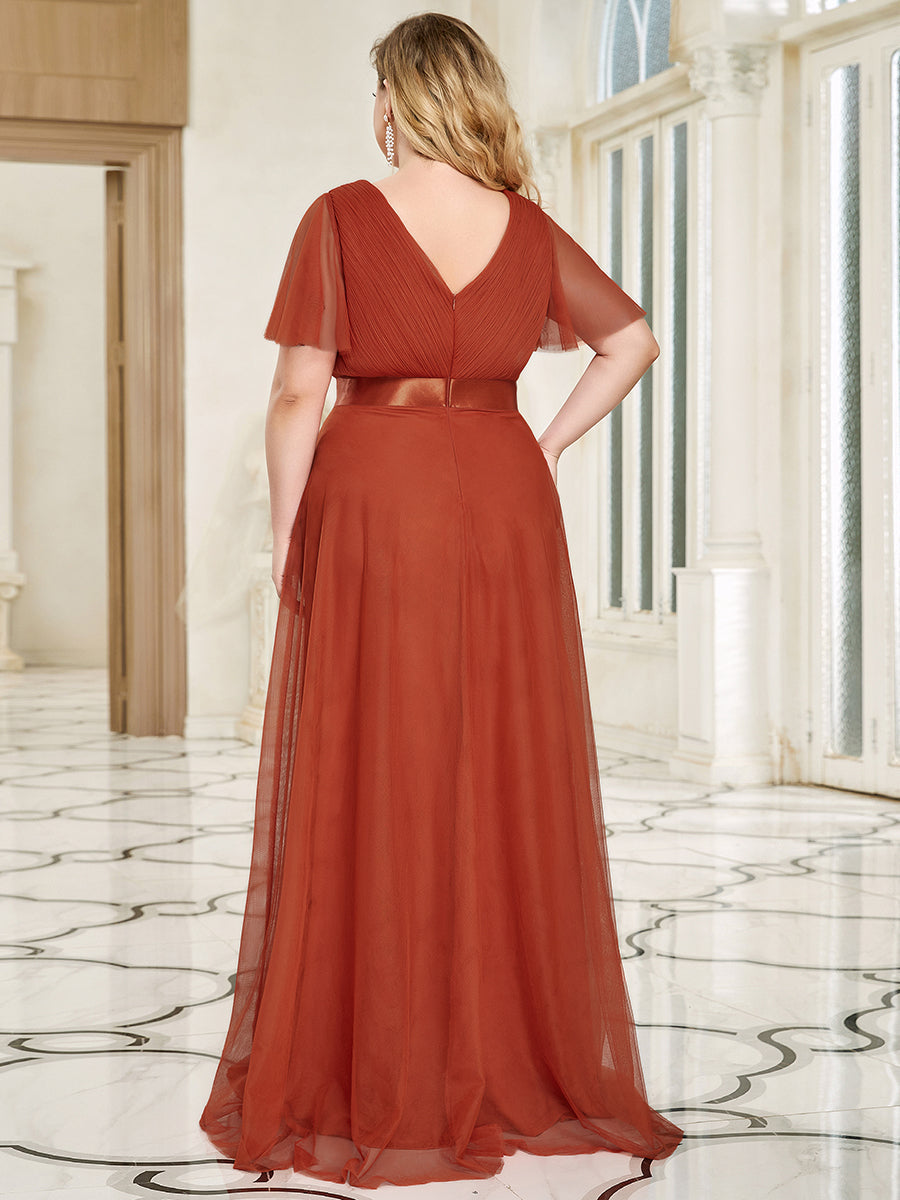 EVELYN DOUBLE V-NECK SHORT SLEEVE GOWN