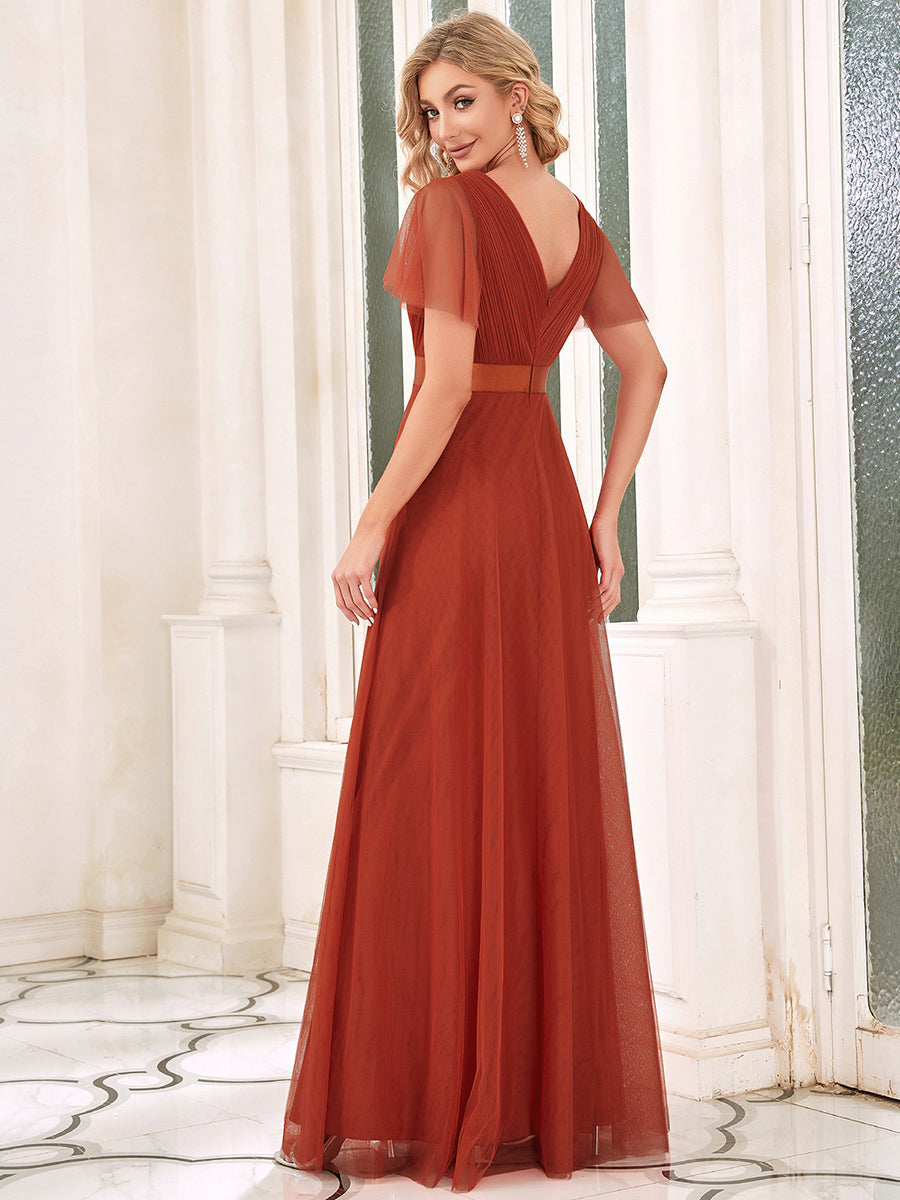 EVELYN DOUBLE V-NECK SHORT SLEEVE GOWN