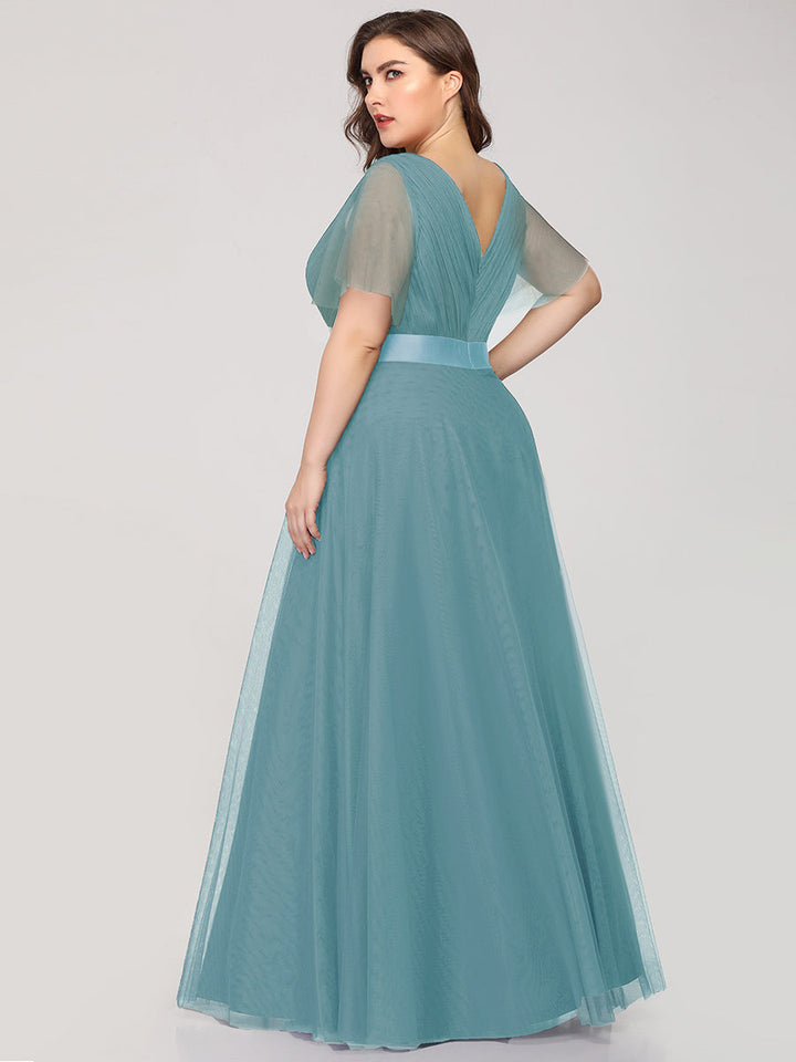 EVELYN DOUBLE V-NECK SHORT SLEEVE GOWN