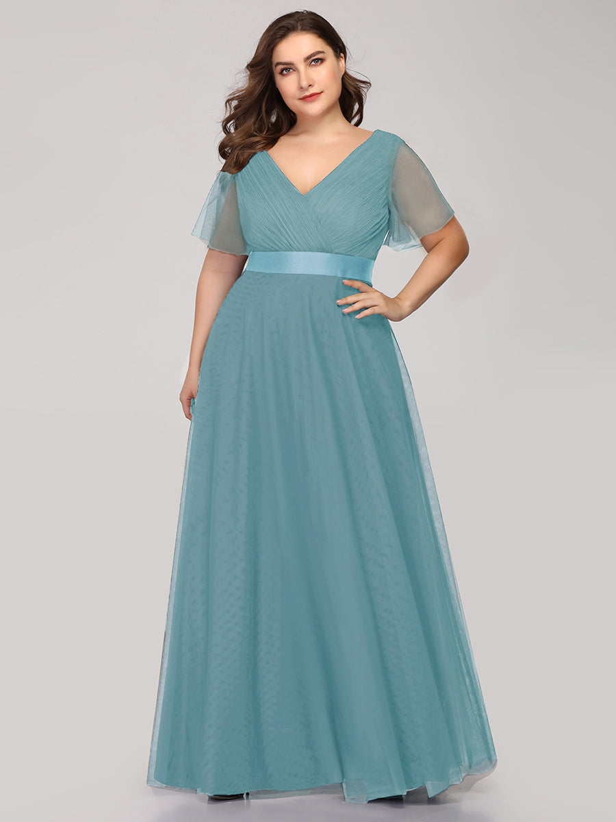 EVELYN DOUBLE V-NECK SHORT SLEEVE GOWN