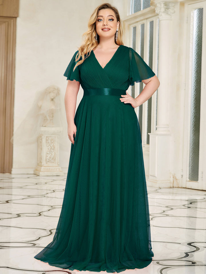 EVELYN DOUBLE V-NECK SHORT SLEEVE GOWN