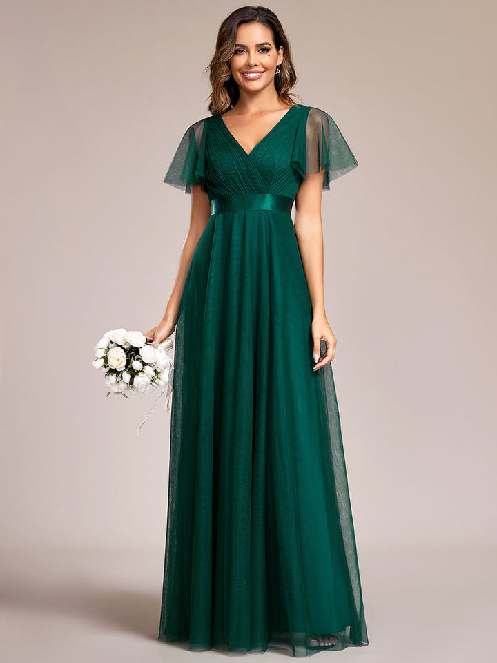 EVELYN DOUBLE V-NECK SHORT SLEEVE GOWN