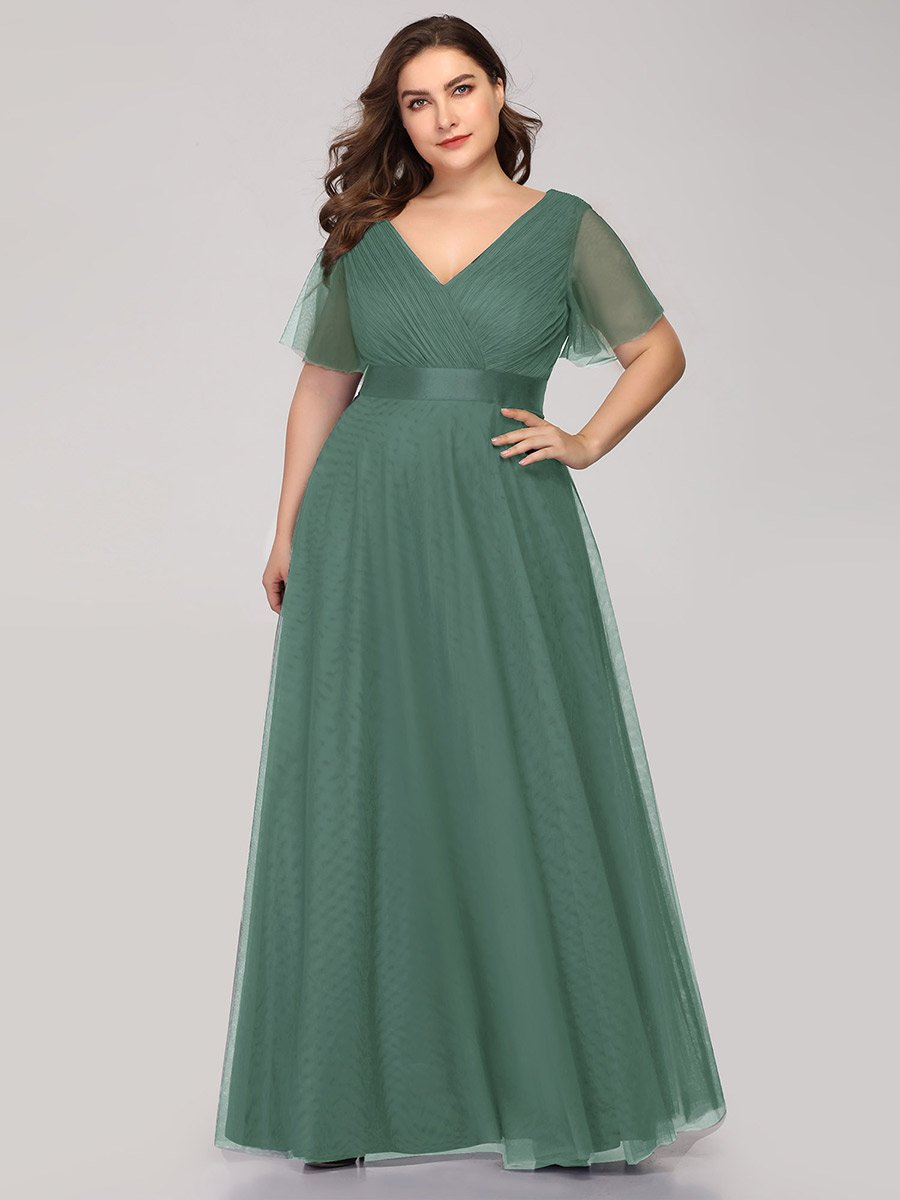 EVELYN DOUBLE V-NECK SHORT SLEEVE GOWN